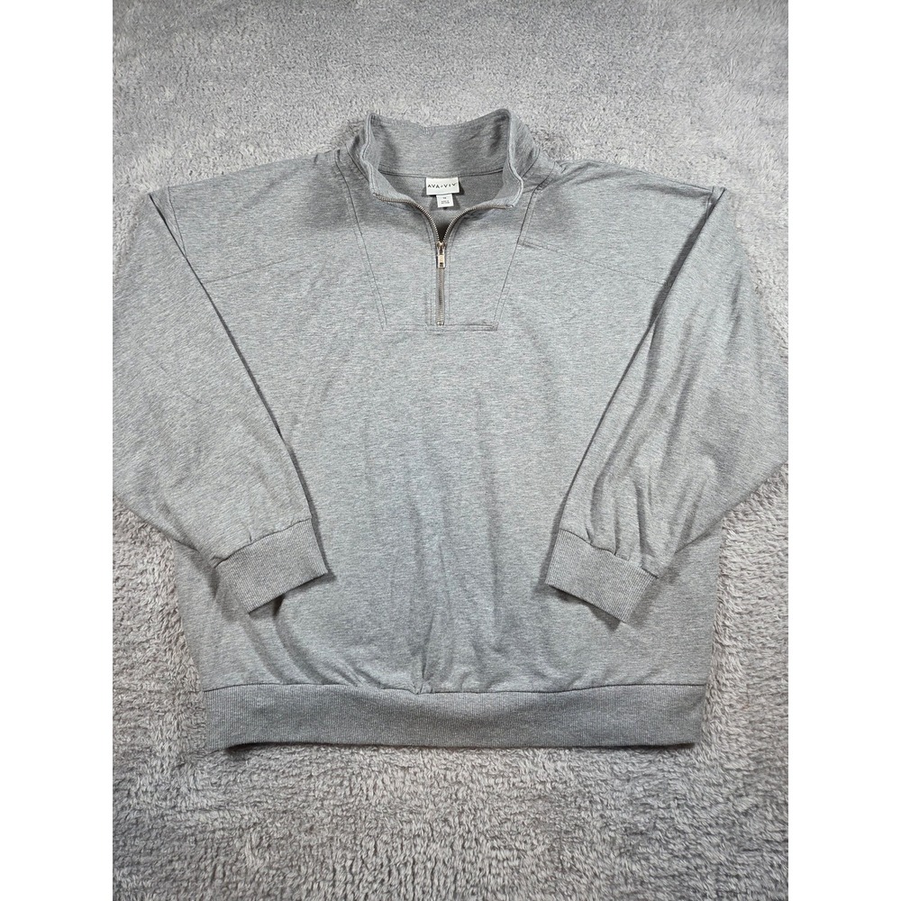 Ava & Viv Quarter Zip Sweatshirt 1X Gray Womens Relaxed Pullover Mock Neck